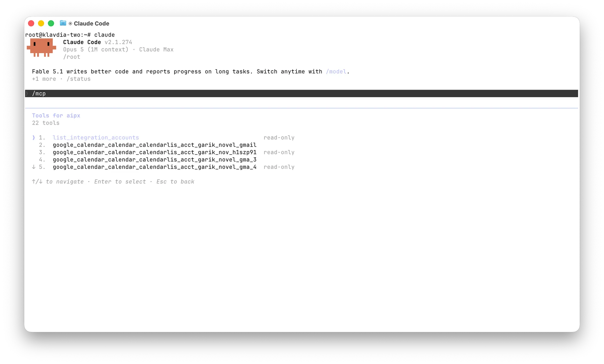 Claude Code Google Calendar tools through AIPx