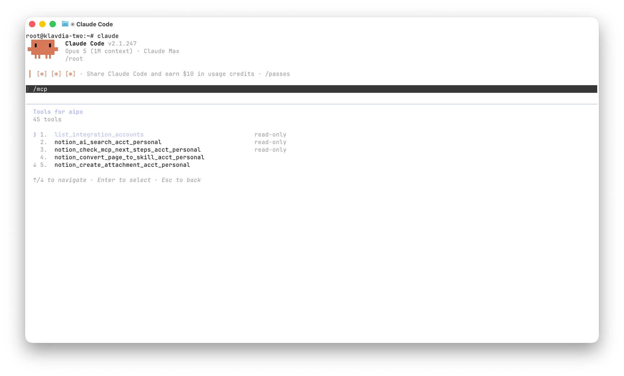 Claude Code Notion MCP setup through an AIPx endpoint